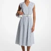 Vestido midi com cinto em popelina de algodão às riscas | Michael Kors [PT]