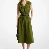 Vestido midi com cinto em popelina de algodão elástico | Michael Kors [PT]