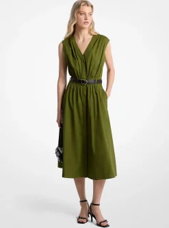 Vestido midi com cinto em popelina de algodão elástico | Michael Kors [PT]