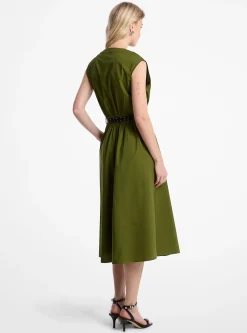 Vestido midi com cinto em popelina de algodão elástico | Michael Kors [PT]