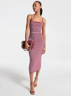 Vestido midi em mistura de viscose elástica às riscas | Michael Kors [PT]