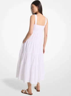 Vestido mini em camadas em popelina de algodão elástica | Michael Kors [PT]