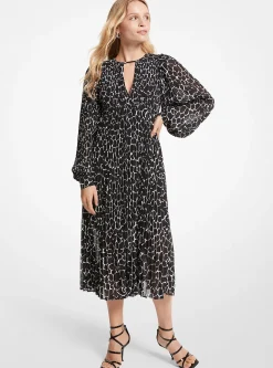 Vestido plissado em Georgette com estampado animal | Michael Kors [PT]