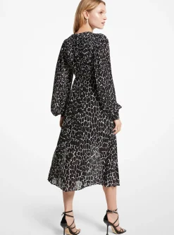 Vestido plissado em Georgette com estampado animal | Michael Kors [PT]