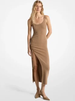 Vestido sem mangas franzido em mistura de lã elástica | Michael Kors [PT]