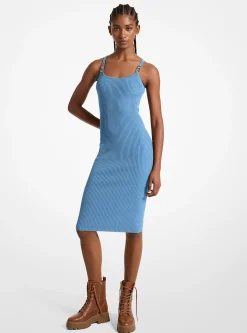 Vestido sem mangas midi em malha elástica canelada | Michael Kors [PT]
