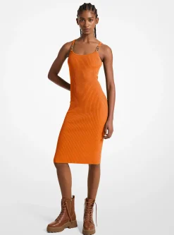 Vestido sem mangas midi em malha elástica canelada | Michael Kors [PT]