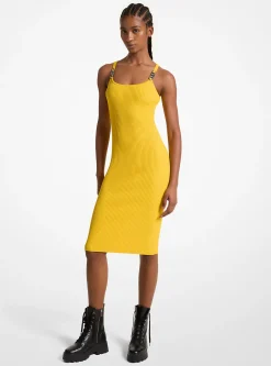 Vestido sem mangas midi em malha elástica canelada | Michael Kors [PT]