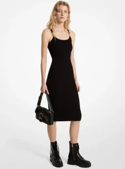 Vestido sem mangas midi em malha elástica canelada | Michael Kors [PT]