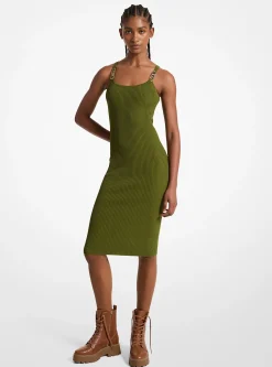 Vestido sem mangas midi em malha elástica canelada | Michael Kors [PT]