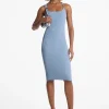 Vestido sem mangas midi em malha elástica canelada | Michael Kors [PT]