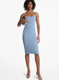 Vestido sem mangas midi em malha elástica canelada | Michael Kors [PT]