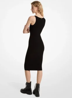 Vestido sem mangas midi em malha elástica canelada | Michael Kors [PT]