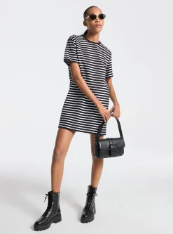 Vestido t-shirt em algodão às riscas | Michael Kors [PT]